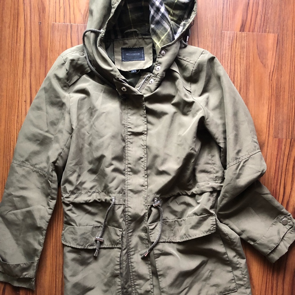 Mid-Length Olive Green Jacket with Hood